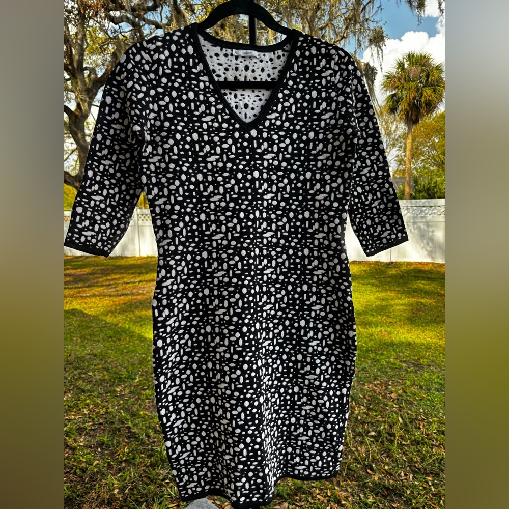 Sioni Black and White Patterned Women's Sweater Dress Small